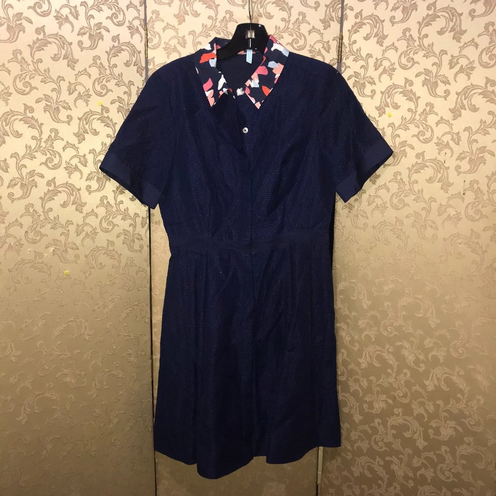 Draper James Navy Blue Multi-Color Collar A-Line Shirt Dress Size 6
